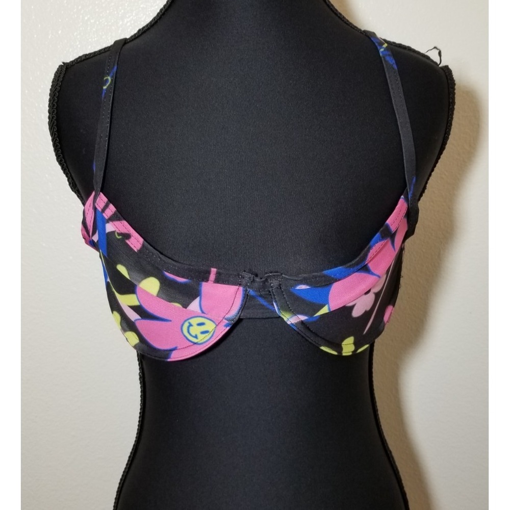 Collusion Black Floral Bikini Top Sz 8 Beach Swim Sexy Retro Festival NWOT